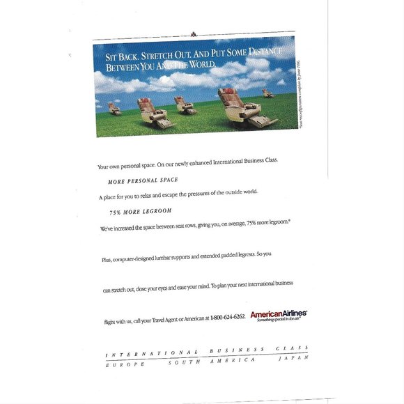 American Airlines International Business Europe Japan 1990s Vintage Print Ad - Picture 1 of 2